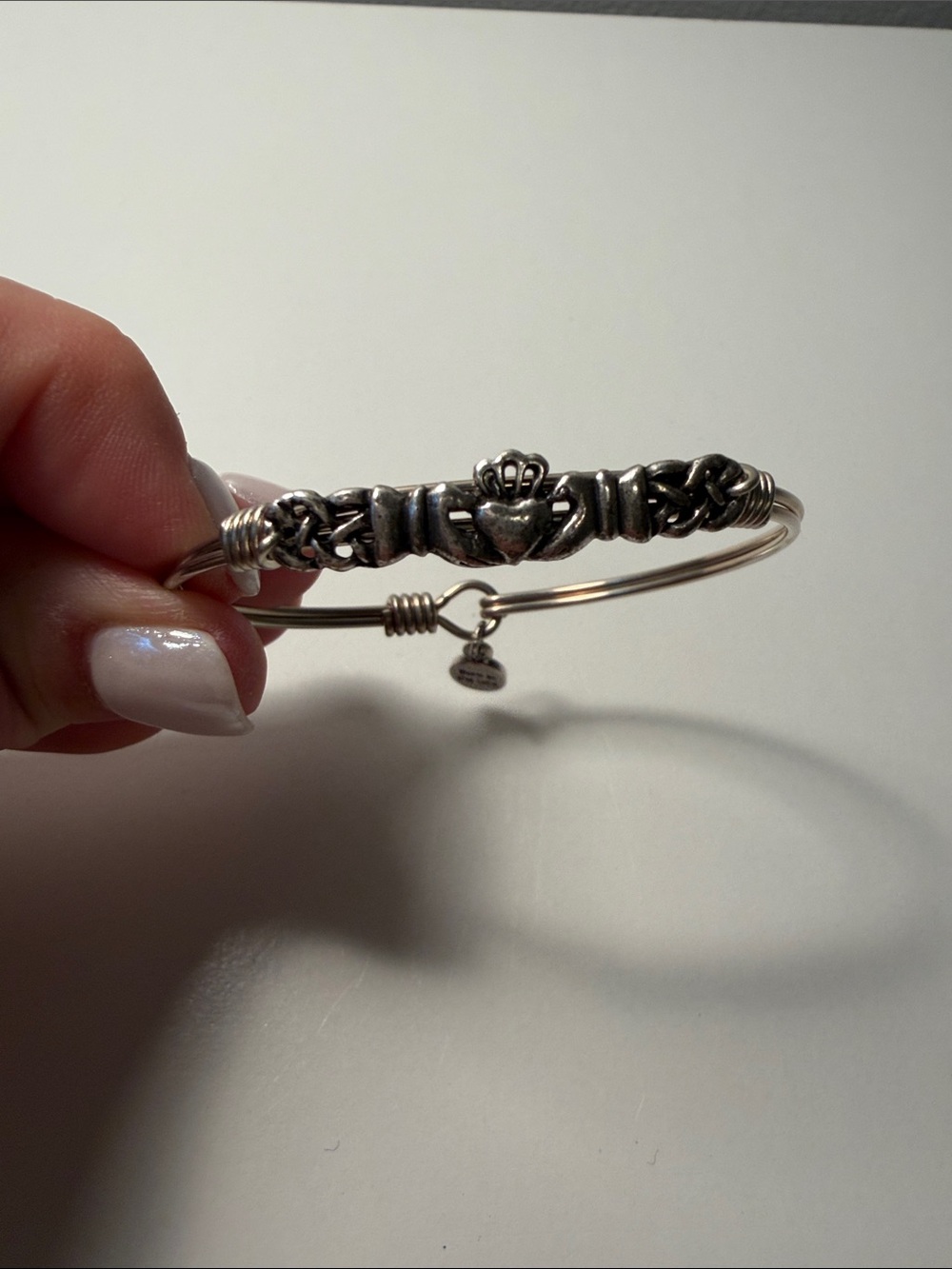 Luca and Danni Silver Claddagh Knot Bangle Bracelet